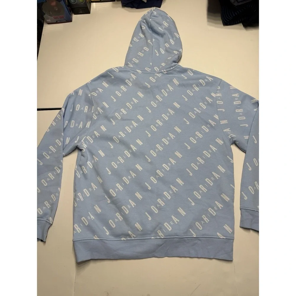 Nike Jordan Essentials Ice Blue Sail Men Fleece Pullover Hoodie Size Large AOP‎